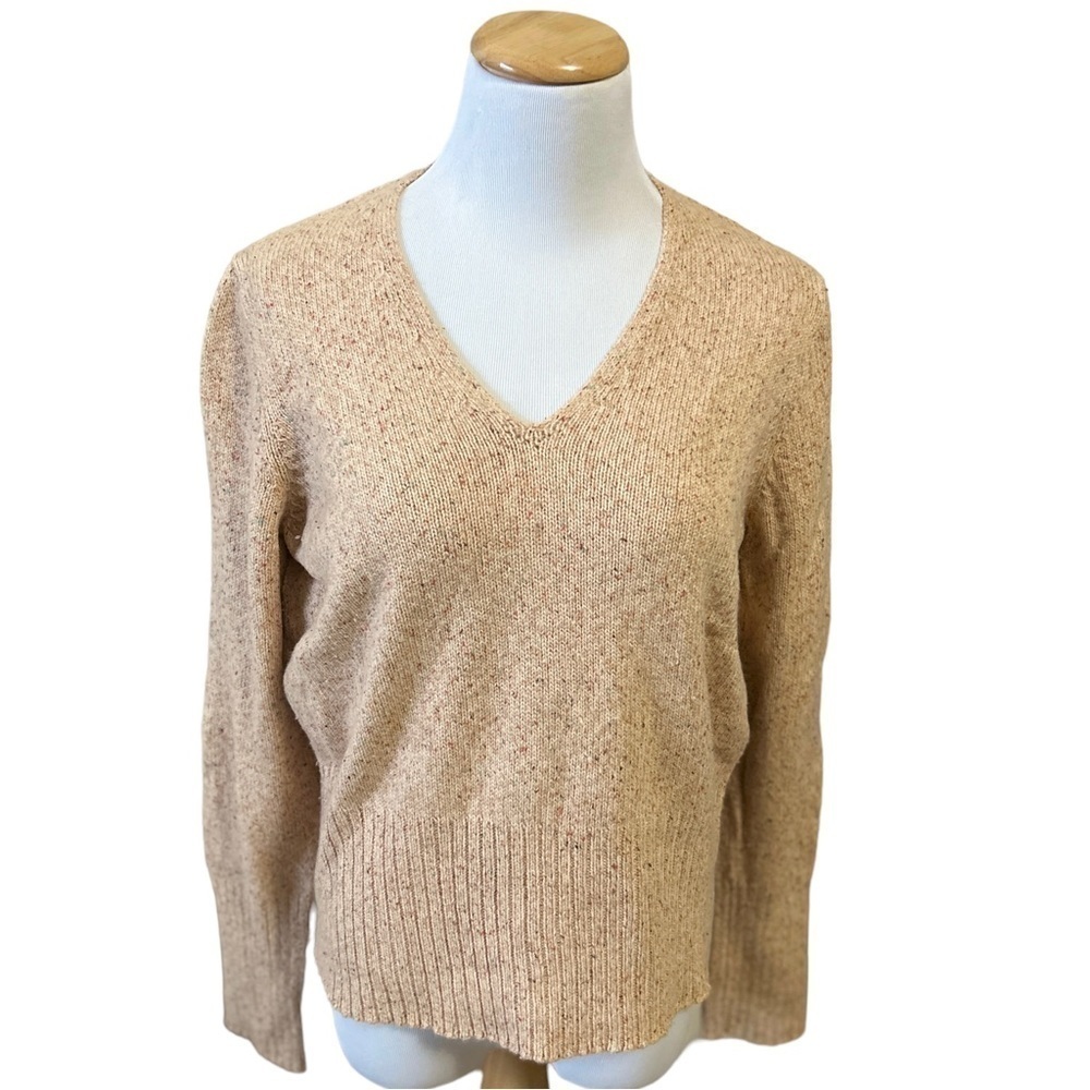 THE LIMITED Vintage Wool Silk Cashmere V-Neck Marled Knit Sweater in Peach - XL